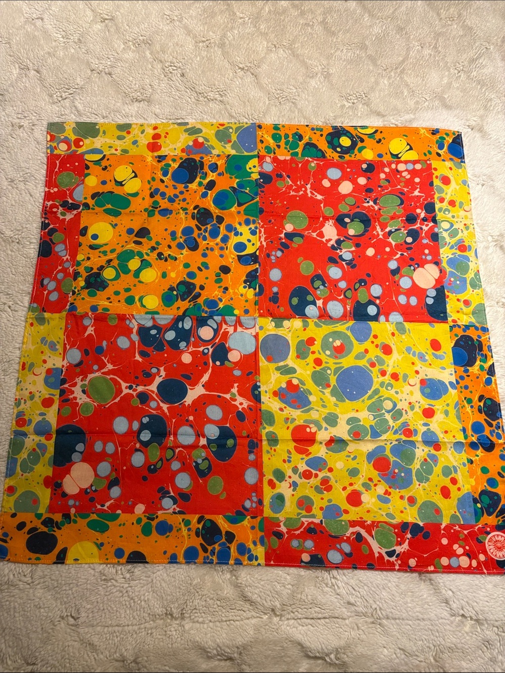 Tory Burch Multicolor Marble-Print Cotton Scarf - Red, Yellow, Blue & Green
